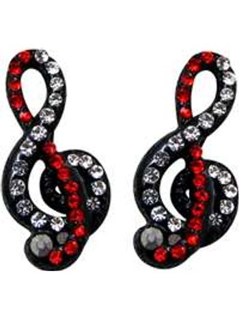 Black G-Clef Earrings with Red/White Crystals